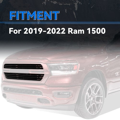 Solid Spare Gloss Black Grille Cover Insert Grill Overlay Trim For 2019-2023 Dodge Ram 1500