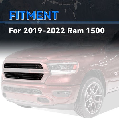 Solid Spare Gloss Black Grille Cover Insert Grill Overlay Trim For 2019-2023 Dodge Ram 1500