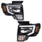 Solid Spare Fit For 2009-2014 Ford F-150 Headlights Black/Clear LED DRL Head Lamps Pair
