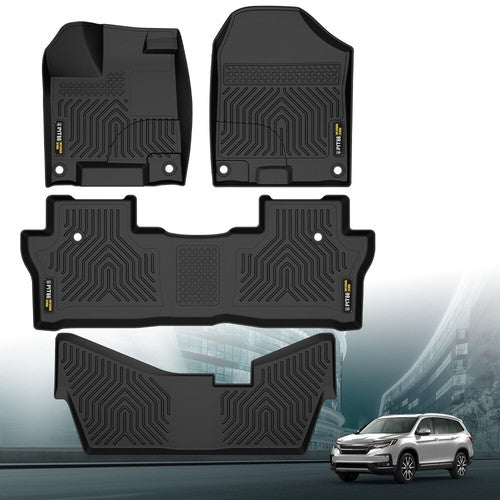 Solid Spare 3D Molded TPE Floor Mats Fit For 16-22 Honda Pilot Car Carpet All Weather Liners