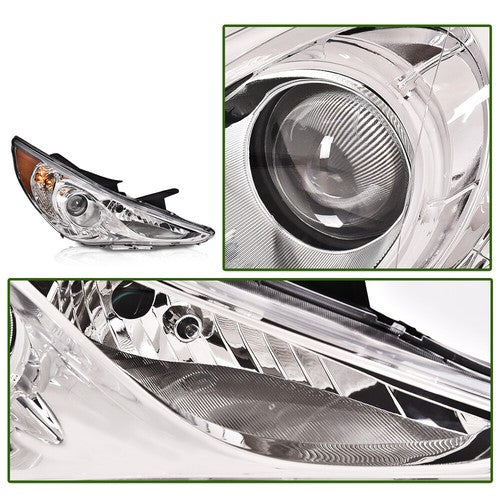 Solid Spare Fit For 2011-2014 Hyundai Sonata Chrome Housing Projector Headlights Assembly