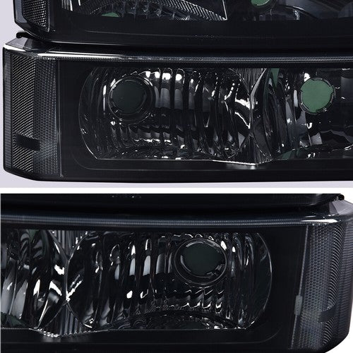 Solid Spare Smoked Clear Corner Headlights+Signal Bumper Lamp Fit For 03-07 Chevy Silverado