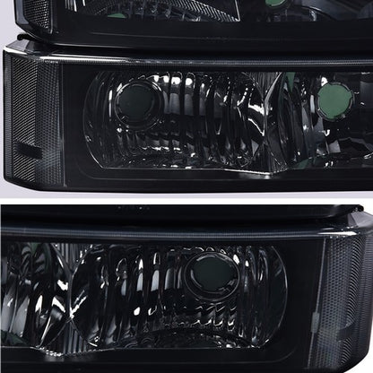 Solid Spare Smoked Clear Corner Headlights+Signal Bumper Lamp Fit For 03-07 Chevy Silverado
