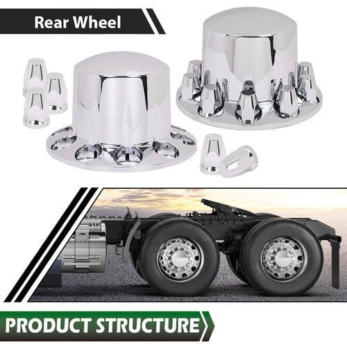 Solid Spare New 4pcs Rear Wheel Axle Hub Covers Semi Truck Silver Hubcaps Kits 33MM Lug Nuts
