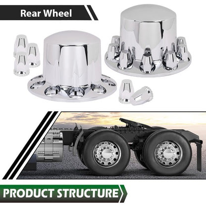 Solid Spare New 4pcs Rear Wheel Axle Hub Covers Semi Truck Silver Hubcaps Kits 33MM Lug Nuts