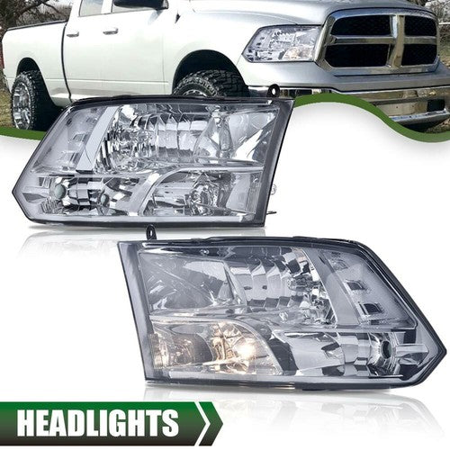 Solid Spare Fit For 09-18 Dodge Ram 1500 2500 3500 Smoke Lens Chrome Headlights Left+Right