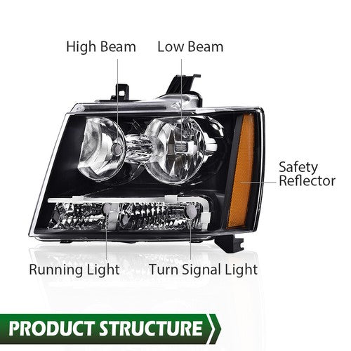 Solid Spare Headlight Lamp Left Driver Side Fit For 2007-2014 Chevy Avalanche Suburban Tahoe