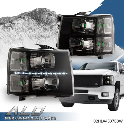 Solid Spare Fit For 07-14 Chevy Silverado 1500/2500/3500 LED DRL Strip Headlights Black