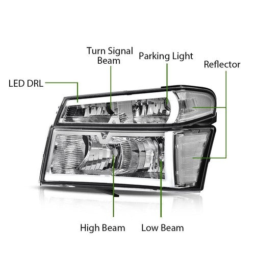 Solid Spare Fit For 04-12 Chevy Colorado GMC Canyon LED Tube Headlights Bumper Lamps Chrome