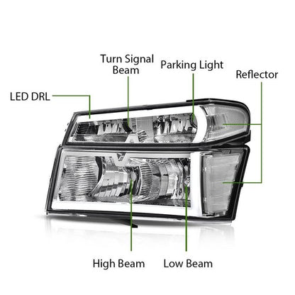 Solid Spare Fit For 04-12 Chevy Colorado GMC Canyon LED Tube Headlights Bumper Lamps Chrome