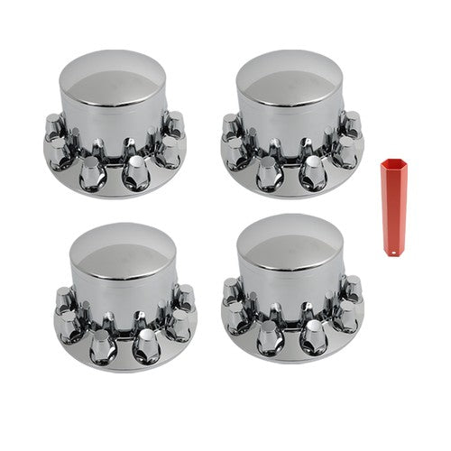 Solid Spare Set of 4 Rear Chrome Wheel Axle Hub Cover Kit Semi 33mm Nut Covers ABS Plastic