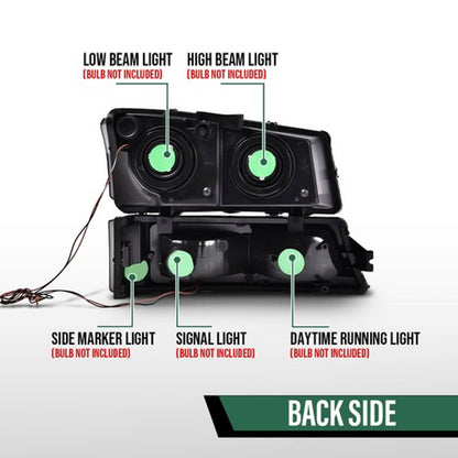 Solid Spare Fit For 03-07 Silverado Avalanche LED DRL Headlight Bumper Lamps Black/Smoked