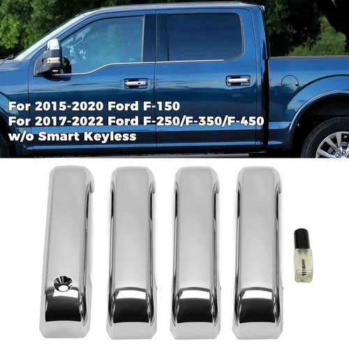 Solid Spare 4x Chrome Door Handle Cover Cap Trim Kit No SMKH For 2017-2020 Ford F-250/F-350