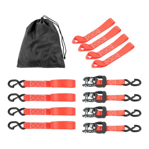 Solid Spare 4-Pack 1.6"x15' Red Ratchet Straps Kit 5,208lb Break Strength w/ Safety S Hooks