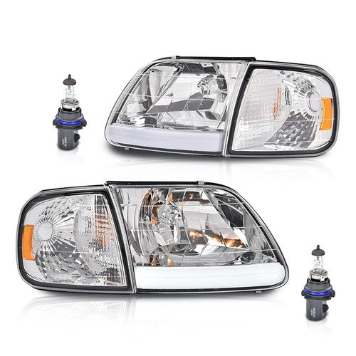 Solid Spare Fit For 97-2004 F-150 Expedition Chrome/Clear LED DRL Headlights & Corner Lights