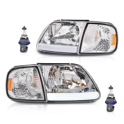 Solid Spare Fit For 97-2004 F-150 Expedition Chrome/Clear LED DRL Headlights & Corner Lights