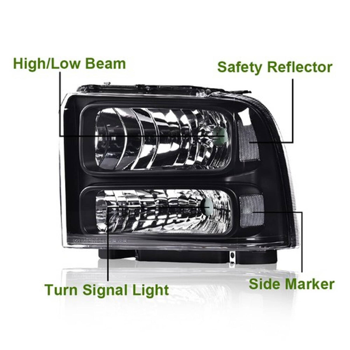 Solid Spare Fit For 99-2004 F250/F350/F450/F550 Super Duty/00-04 Excursion Headlights Black