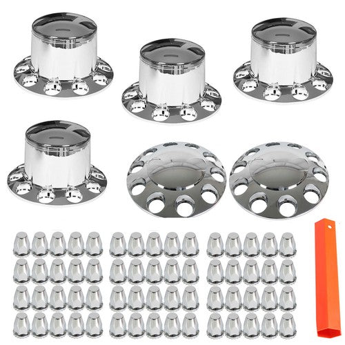 Solid Spare Semi Truck Rear & Front Chrome Wheel Axle Cover Hub Cap 33mm Lug Nuts Thread-On