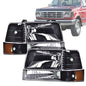 Solid Spare Fit For 1992-1996 Ford F150 F250 F350 Bronco Amber Reflector Black Headlights