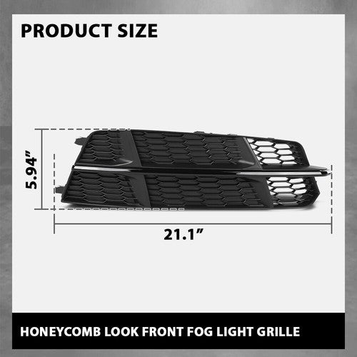 Solid Spare Front Fog Light Cover Honeycomb Grille Black Fit For Audi S6 A6 S-Line 2016-2018