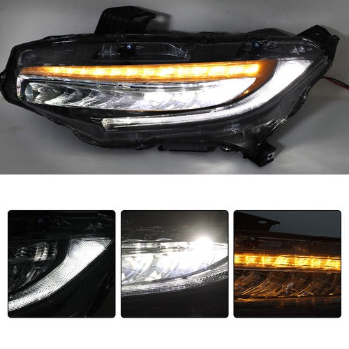 Solid Spare For Honda Civic 2016-2019 LED Headlight Headlamp Clear Housing Driver/Left Side