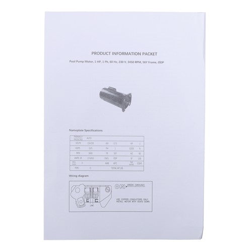 Solid Spare 355010S Pool Pump Motor 1 HP Replacement Motor Parts Fit For Pool Pumps WFE-4