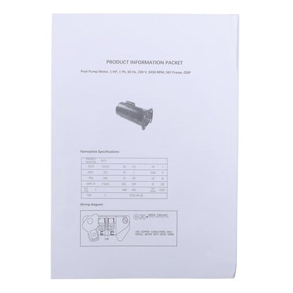 Solid Spare 355010S Pool Pump Motor 1 HP Replacement Motor Parts Fit For Pool Pumps WFE-4