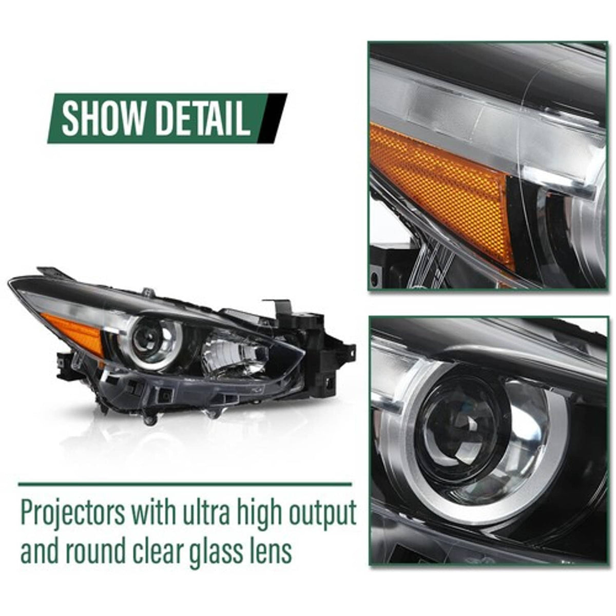 Solid Spare Headlights Assembly For 2017-2018 Mazda 3 Clear Halogen Black Housing Right&Left