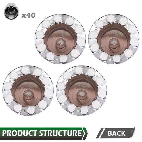 Solid Spare New 4pcs Rear Wheel Axle Hub Covers Semi Truck Silver Hubcaps Kits 33MM Lug Nuts