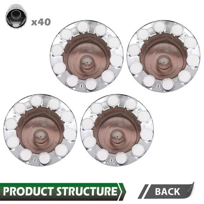 Solid Spare New 4pcs Rear Wheel Axle Hub Covers Semi Truck Silver Hubcaps Kits 33MM Lug Nuts
