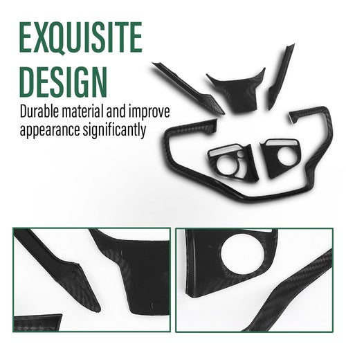 Solid Spare 6pcs Steering Wheel Cover Trim Fit For 2016-2019 Honda Civic Carbon Fiber Look