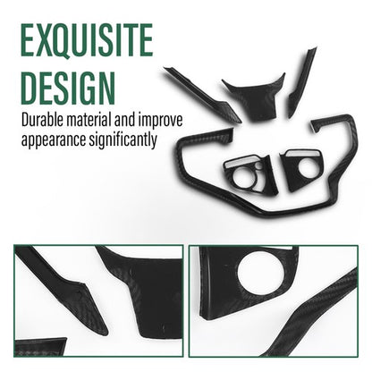 Solid Spare 6pcs Steering Wheel Cover Trim Fit For 2016-2019 Honda Civic Carbon Fiber Look