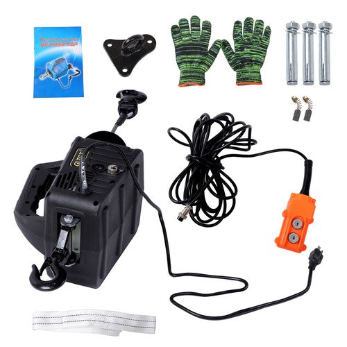 Solid Spare 1500W 2-in-1 Portable Electric Hoist Power Winch 1100 lbs Wired Remote Control