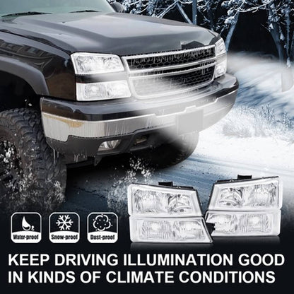 Solid Spare Fit For 03-06 Silverado Chrome Clear Corner Headlights + Signal Bumper Lamps