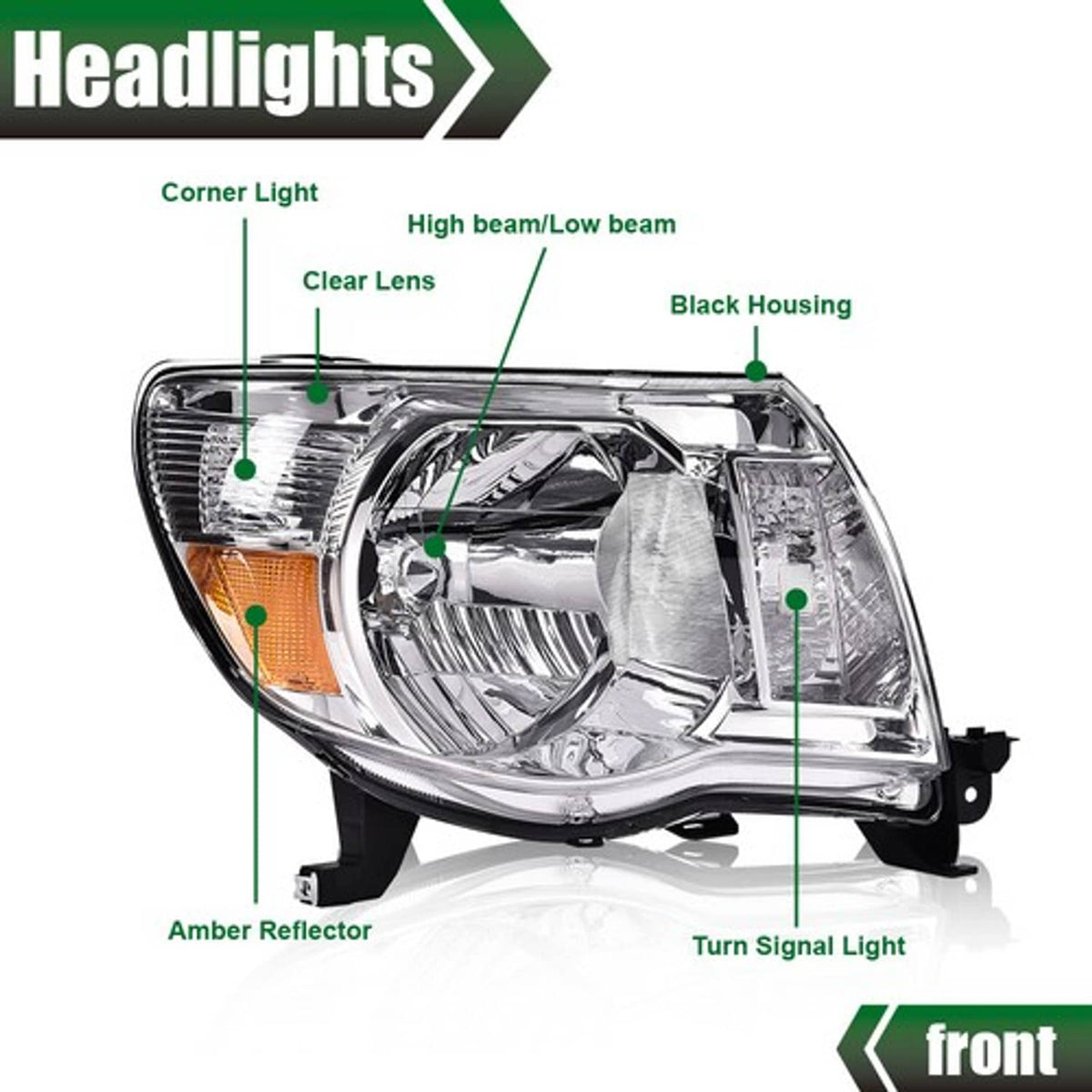 Solid Spare For 2005-2011 Toyota Tacoma Headlights Headlamps 05-11 Left+Right Lights Lamps