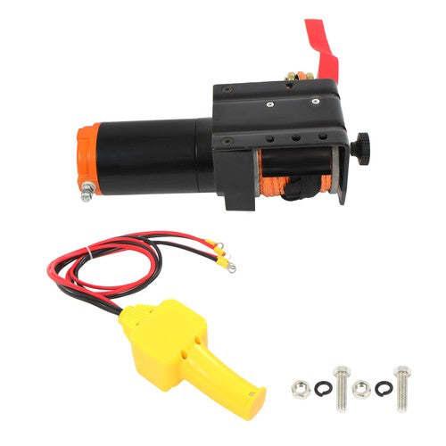Solid Spare Electric Winch Black+Orange 2000lbs 12VDC/1.1HP Motor 0.18in*50ft Synthetic Rope