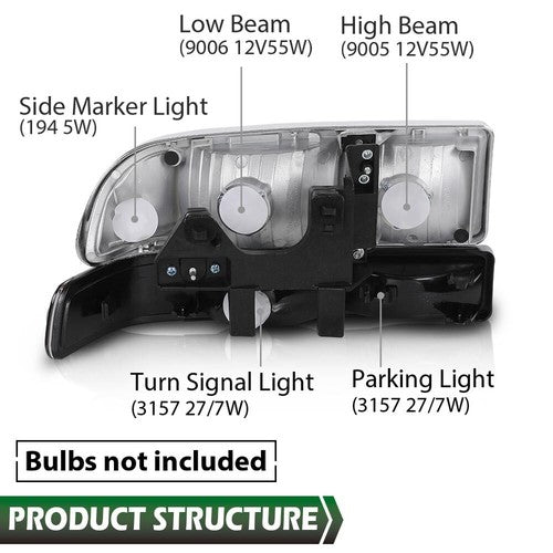 Solid Spare Fit For 98-04 Chevy S10 Blazer Chrome/Amber Corner Headlights Bumper Headlamps