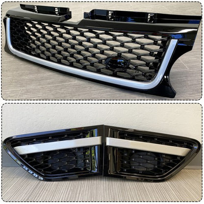 Solid Spare For 2010-2013 LAND ROVER RANGE SPORT FRONT HOOD BLACK GRILLE W/ SIDE FENDER VENT