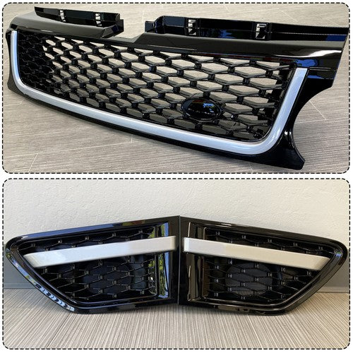 Solid Spare For 2010-2013 LAND ROVER RANGE SPORT FRONT HOOD BLACK GRILLE W/ SIDE FENDER VENT