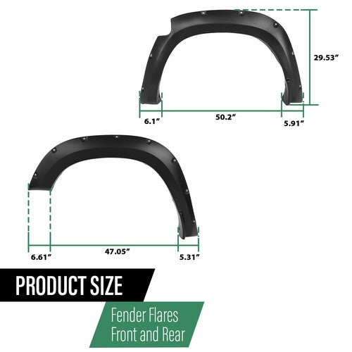 Solid Spare Fit For 2019-2023 Ram 1500 Smooth Black Pocket Rivet Bolt-on Fender Flares 4Pcs