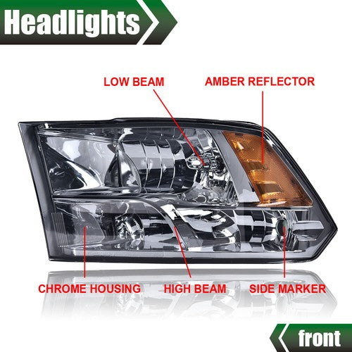 Solid Spare Fit For 2009-2018 Ram 1500 2500 3500 Somke Lens Amber Corner Headlights Assembly