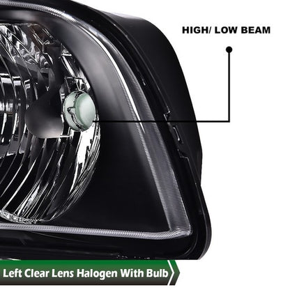 Solid Spare Fit For 05-09 Ford Mustang Clear/Black Headlight Assembly Left Driver Side
