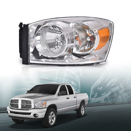 Solid Spare Fit For 06-08 Dodge Ram 1500/06-09 Ram 2500 3500 Amber Chrome Headlight Left