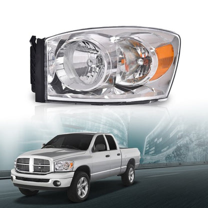 Solid Spare Fit For 06-08 Dodge Ram 1500/06-09 Ram 2500 3500 Amber Chrome Headlight Left