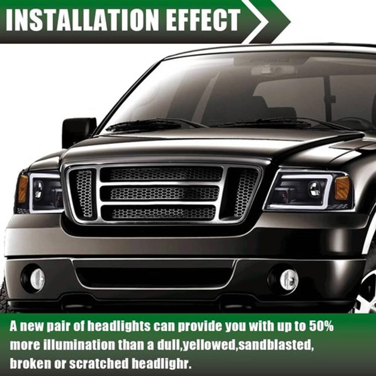Solid Spare Projector LED DRL Headlights Assembly For 2004-2008 Ford F150 F-150 Headlamps