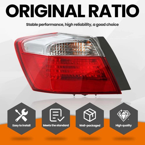 Halogen Outer Tail Light Left Side For 2013-2015 Honda Accord Sedan EX LX Sport
