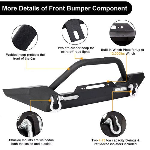 Solid Spare Front Bumper W/ Winch Plate D-Rings Rock Crawler For Jeep Wrangler 87-06 TJ YJ