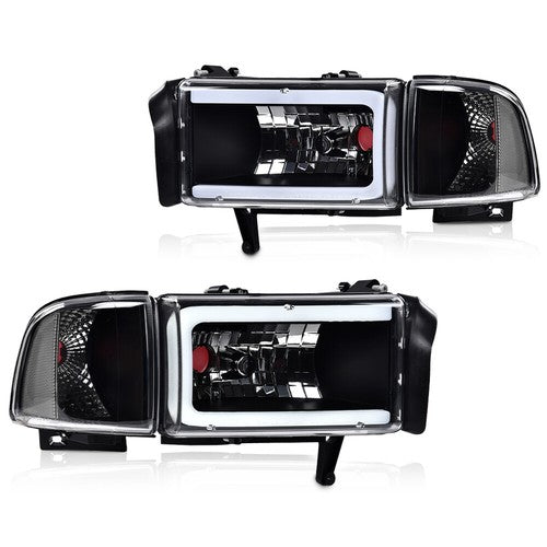 Solid Spare Fit For 94-02 Ram 1500 2500 3500 Black/Clear Corner LED DRL Headlight Headlamps