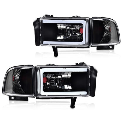 Solid Spare Fit For 94-02 Ram 1500 2500 3500 Black/Clear Corner LED DRL Headlight Headlamps