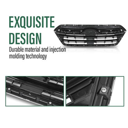 Solid Spare Fit For 2018-2019 Subaru Outback Front Bumper Upper Grille Grill Black Silver